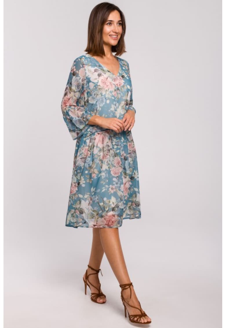 Rochie din sifon cu talie coborata - - Multicolor