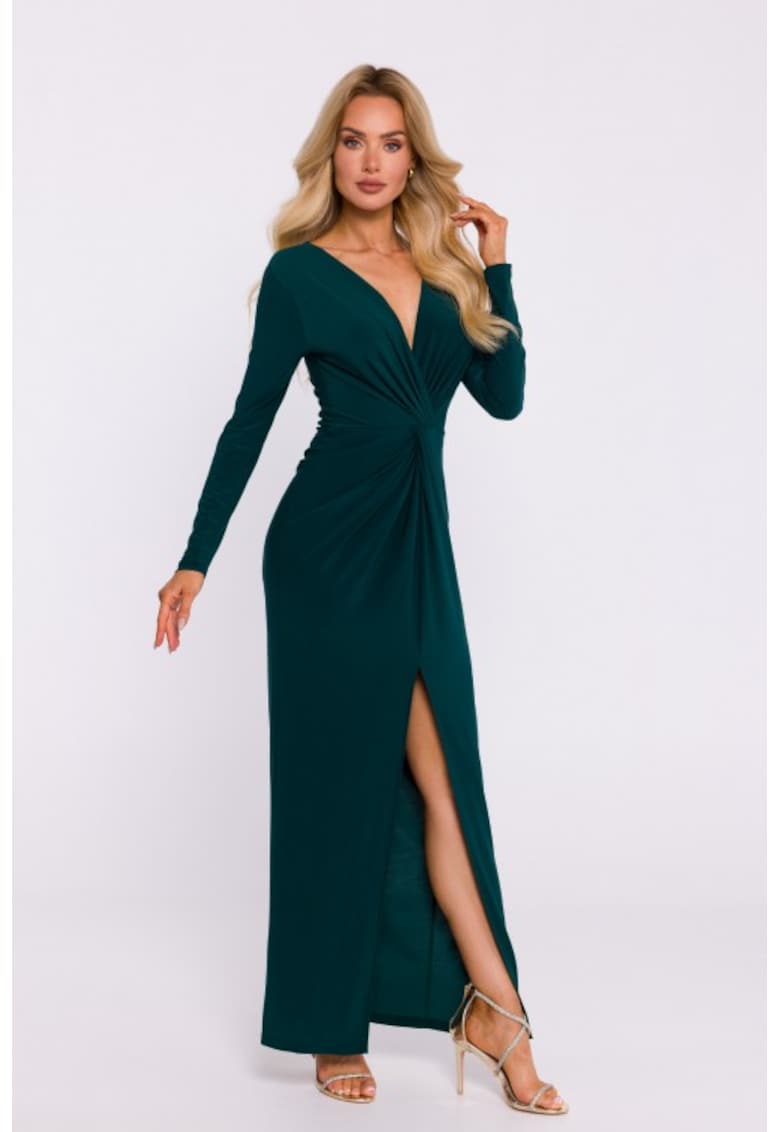 Rochie din tricot elastic cu impletitura - Verde sticla