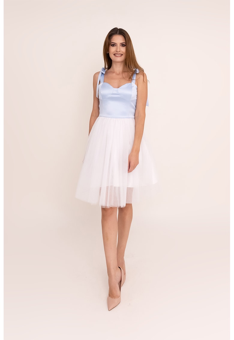 Rochie din tul cu model 2 in 1 Selene - Alb/Albastru pastel
