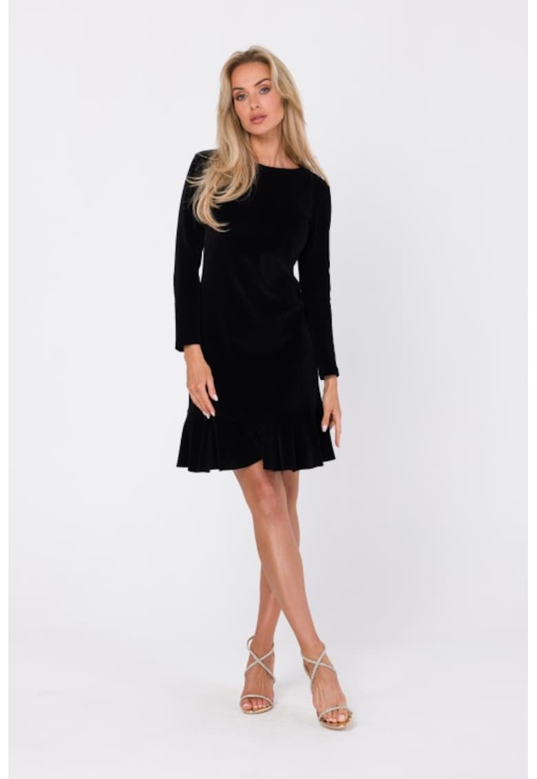 Rochie din velur cu volan - - Negru