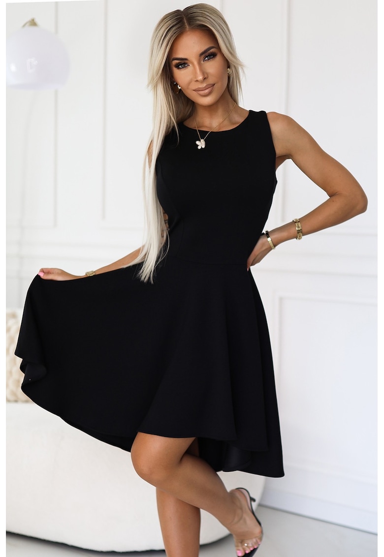 Rochie eleganta cu tiv asimetric - - Negru