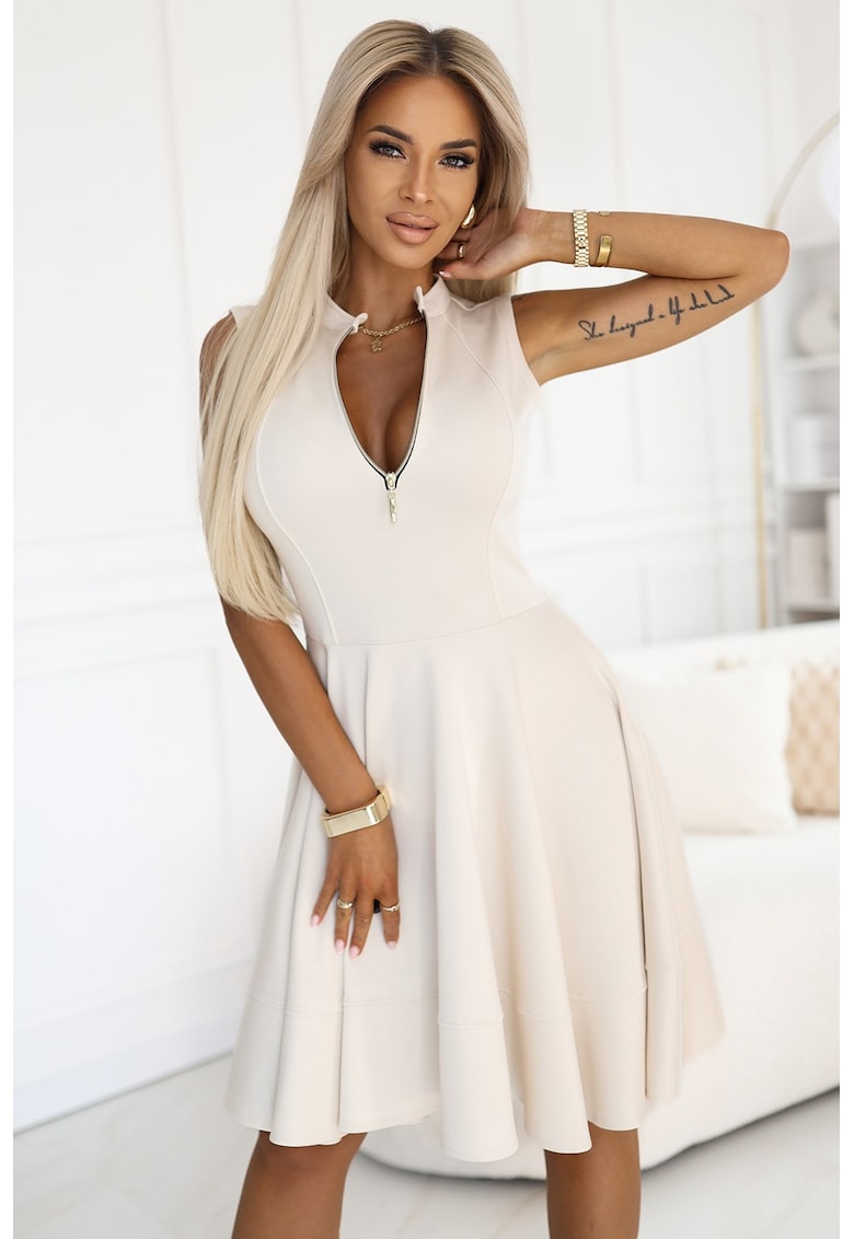 Rochie evazata cu fermoar - - Crem