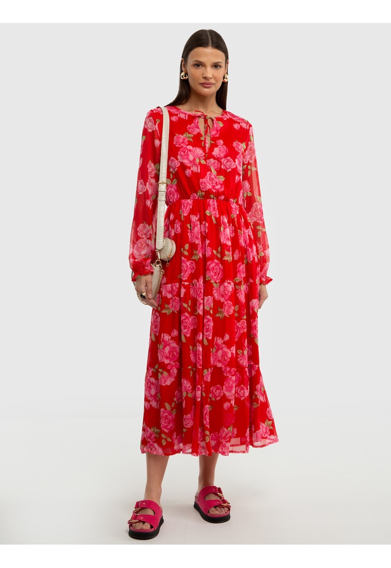 Rochie evazata cu imprimeu floral Malini - Rosu