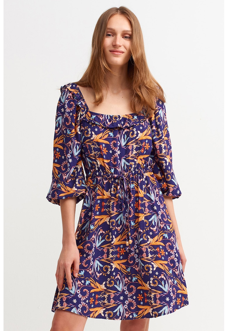 Rochie evazata cu model - Portocaliu/Ametist
