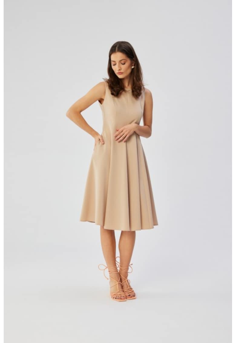 Rochie evazata fara maneci - - Bej