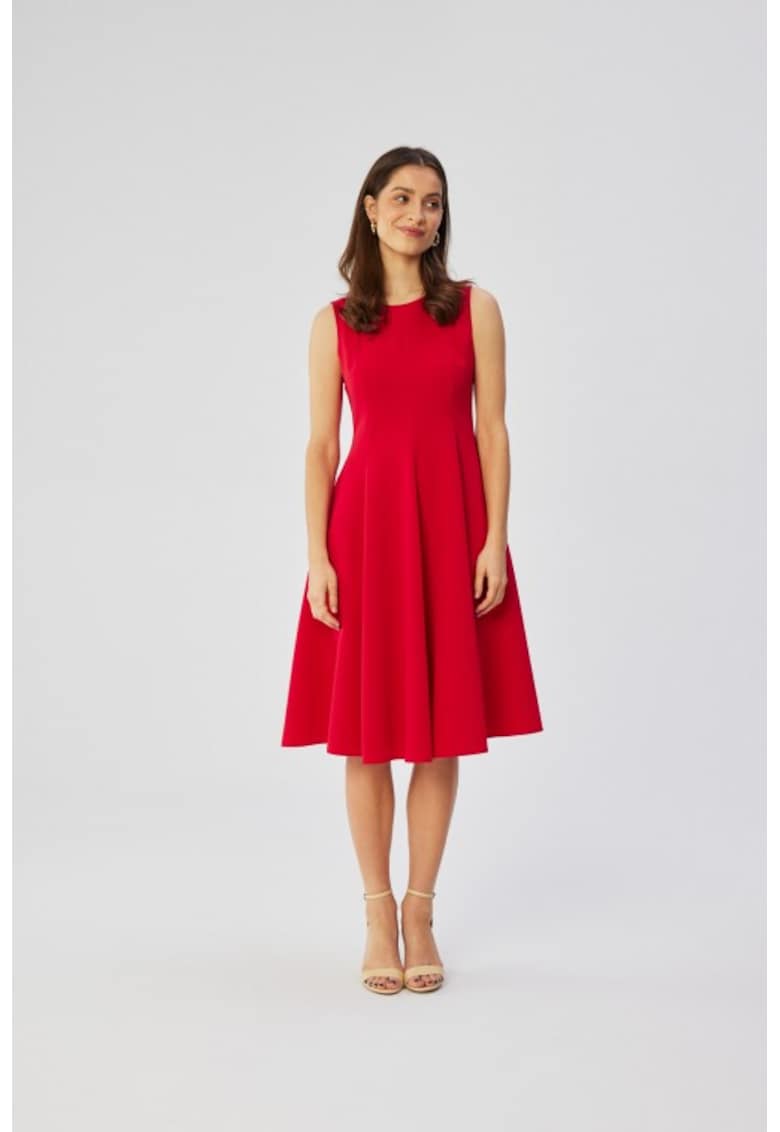 Rochie evazata fara maneci - - Rosu