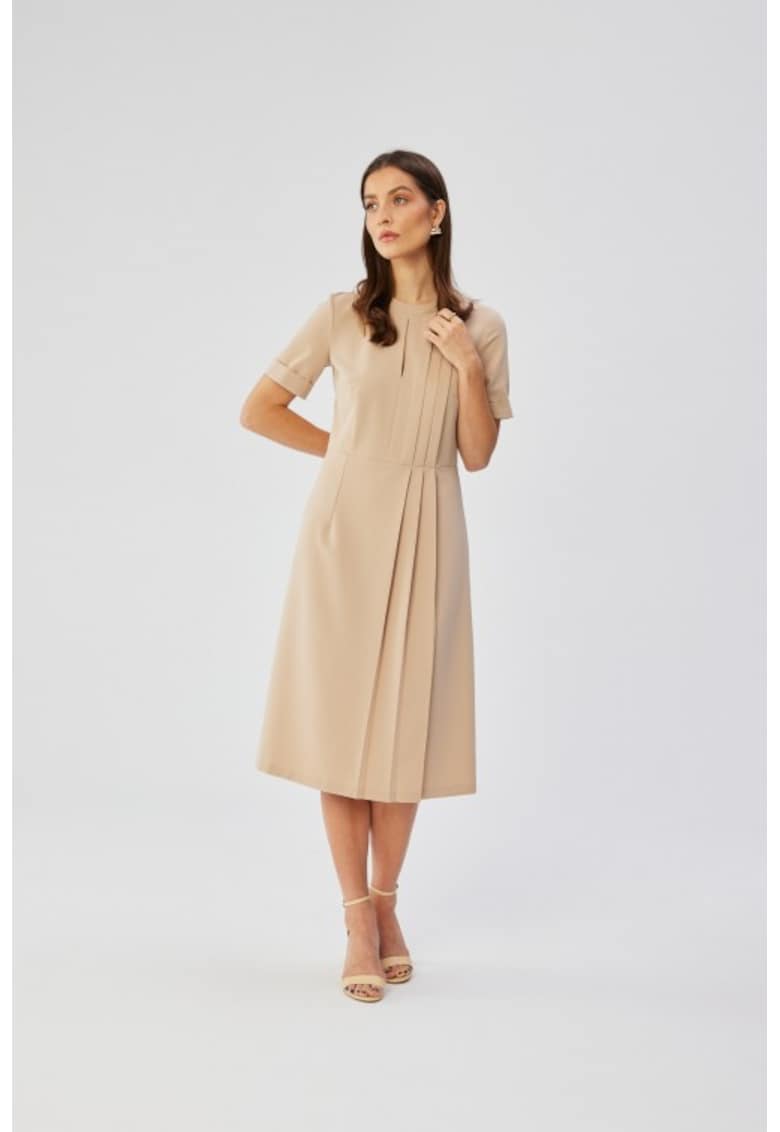 Rochie in A cu detalii plisate - - Bej