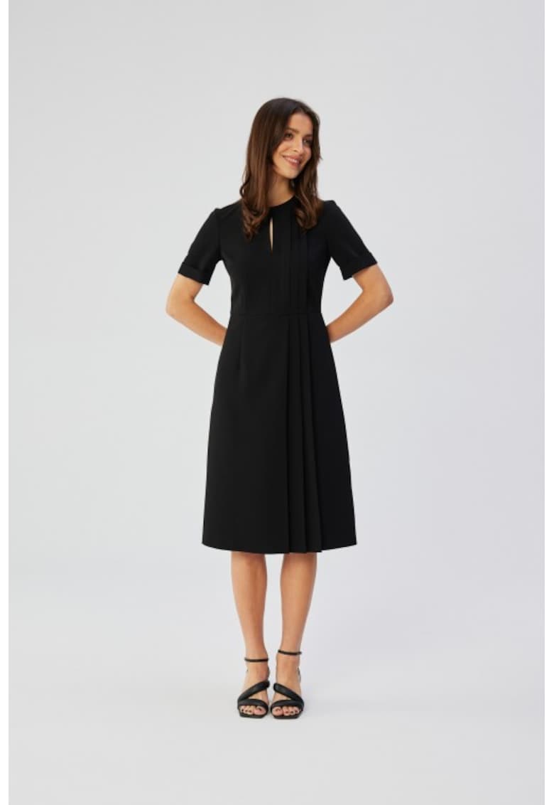 Rochie in A cu detalii plisate - - Negru