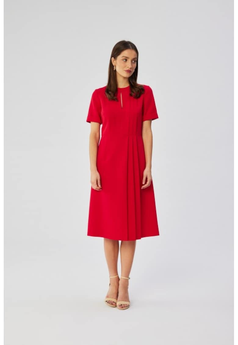 Rochie in A cu detalii plisate - - Rosu