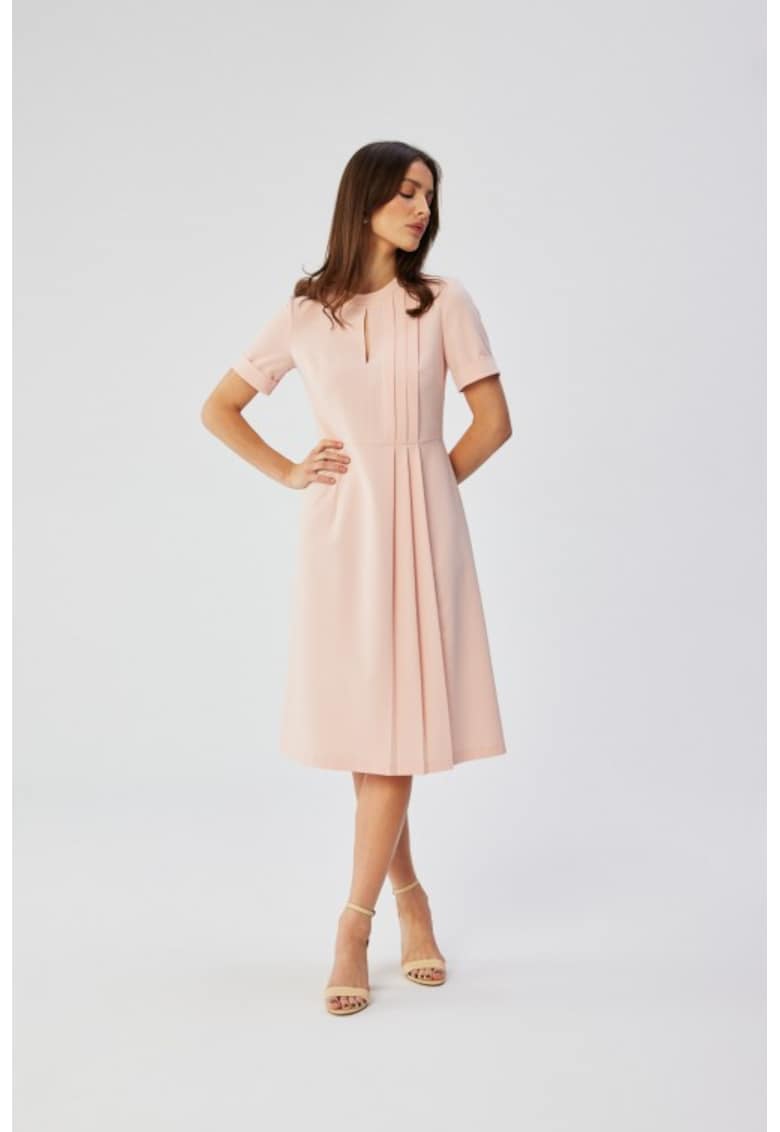 Rochie in A cu detalii plisate - - Roz