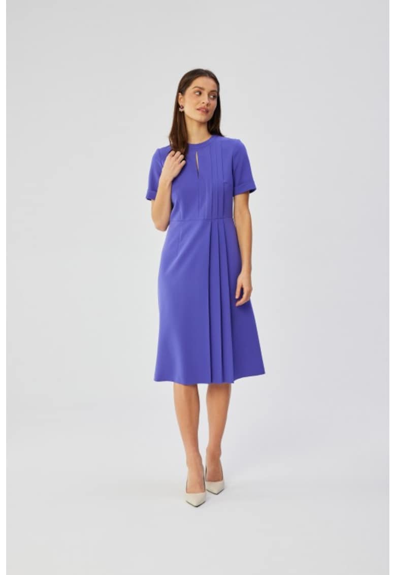 Rochie in A cu detalii plisate - - Violet