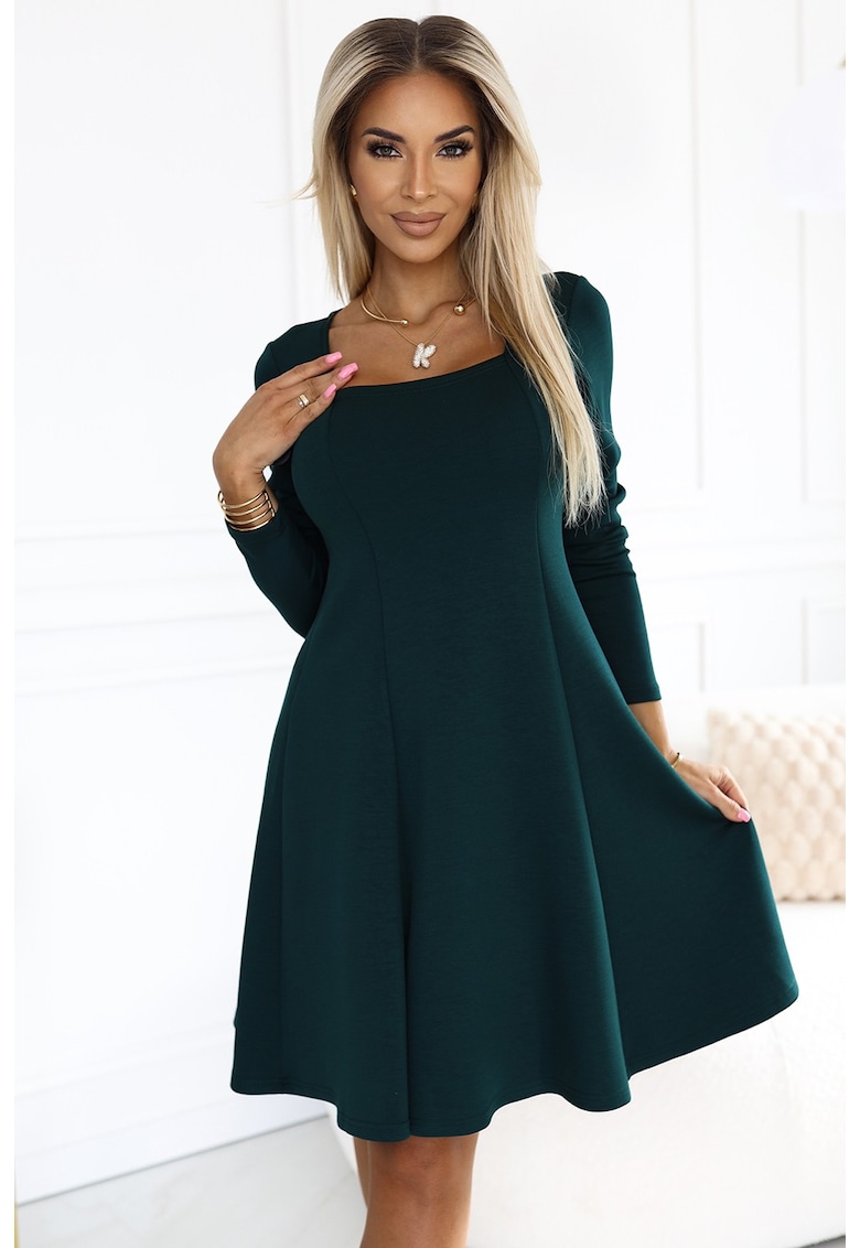 Rochie in forma de A cu maneca lunga - - Verde inchis