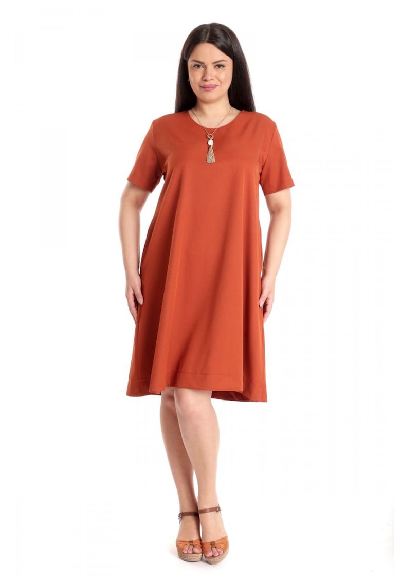 Rochie larga de dama - culoare teracota - cu buzunare