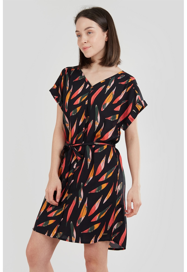 Rochie lejera cu model Palmetta - Negru/Portocaliu/Verde feriga