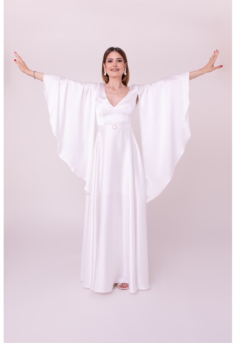 Rochie lunga cu maneci clopot The One - Alb