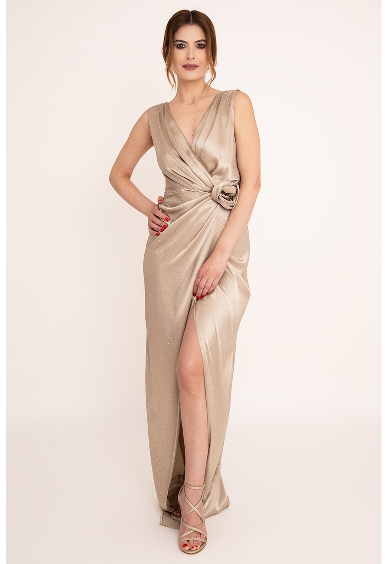 Rochie lunga din satin Lilith - Maro nisip