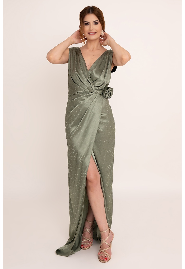 Rochie lunga din satin Lilith - Verde sparanghel