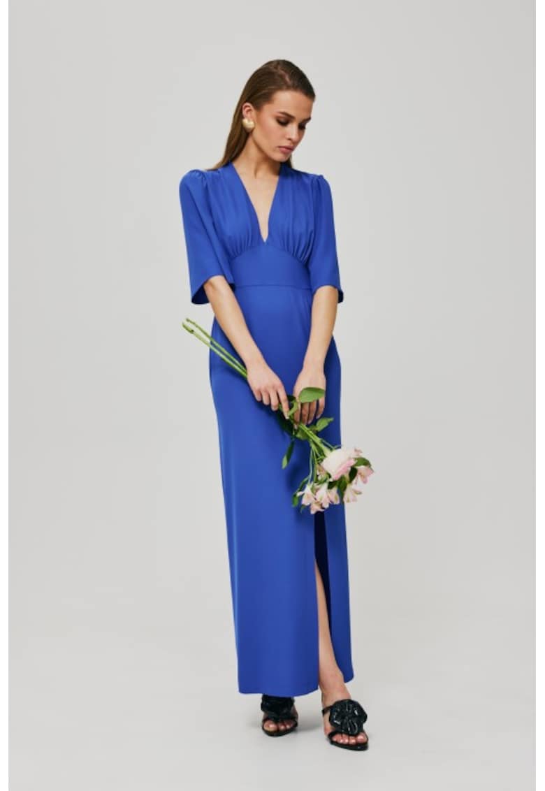 Rochie maxi cu crapatura pe picior - - Albastru