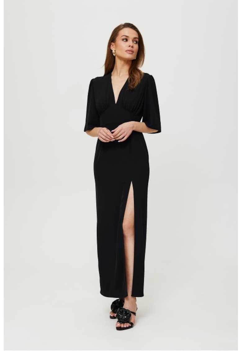 Rochie maxi cu crapatura pe picior - - Negru