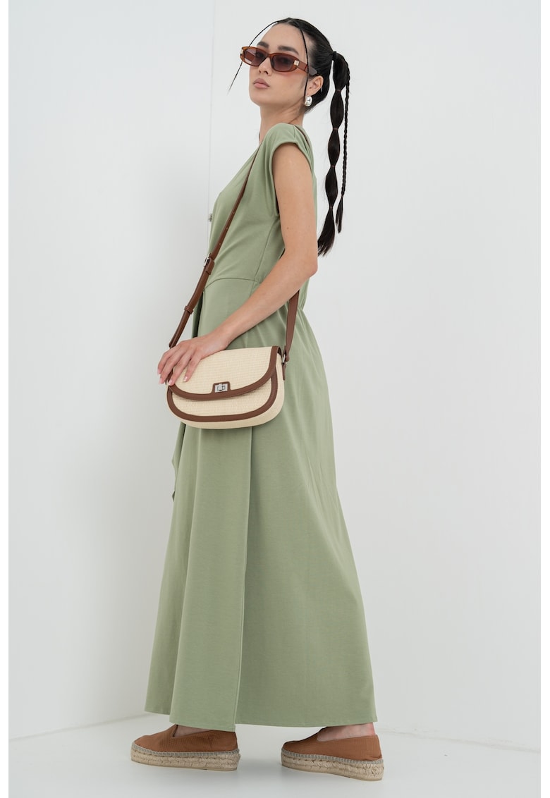 Rochie maxi cu decolteu in V - Kaki pal