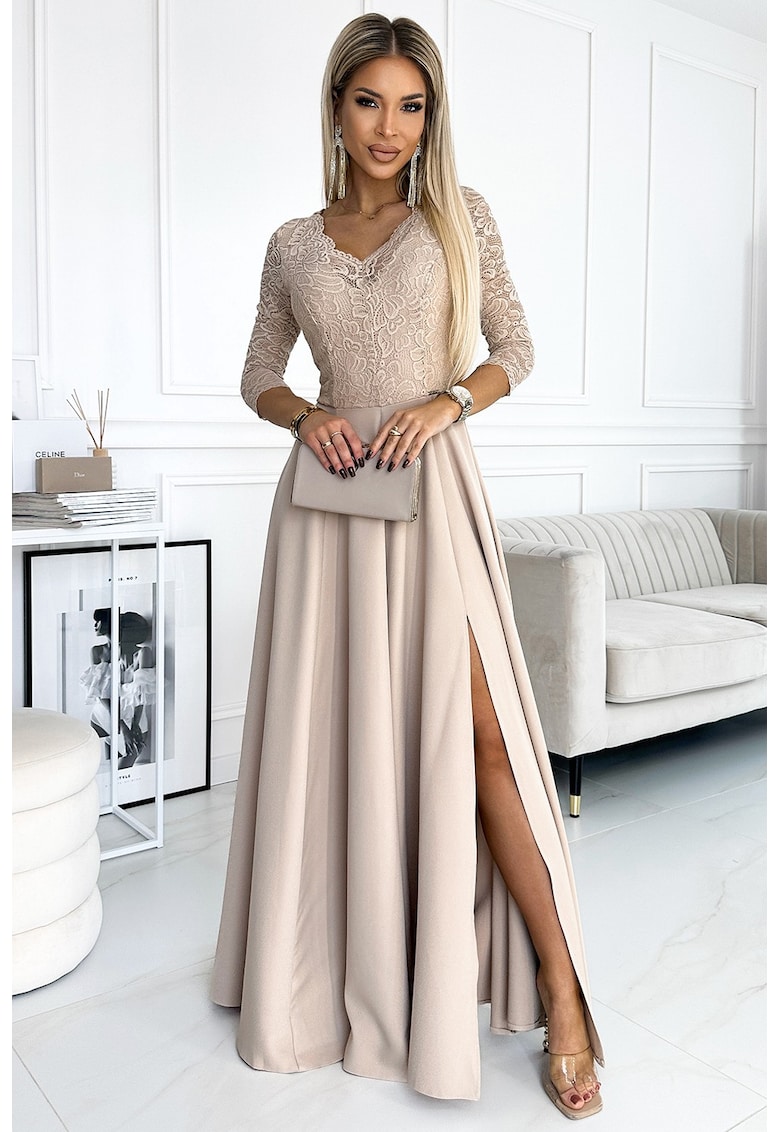 Rochie maxi cu fanta pe picior si decolteu in V -