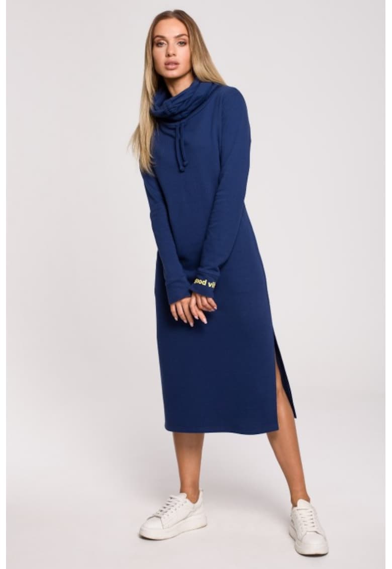 Rochie maxi cu guler inalt - - Albastru