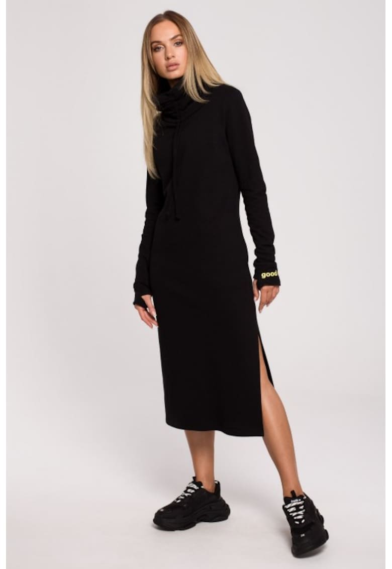 Rochie maxi cu guler inalt - - Negru