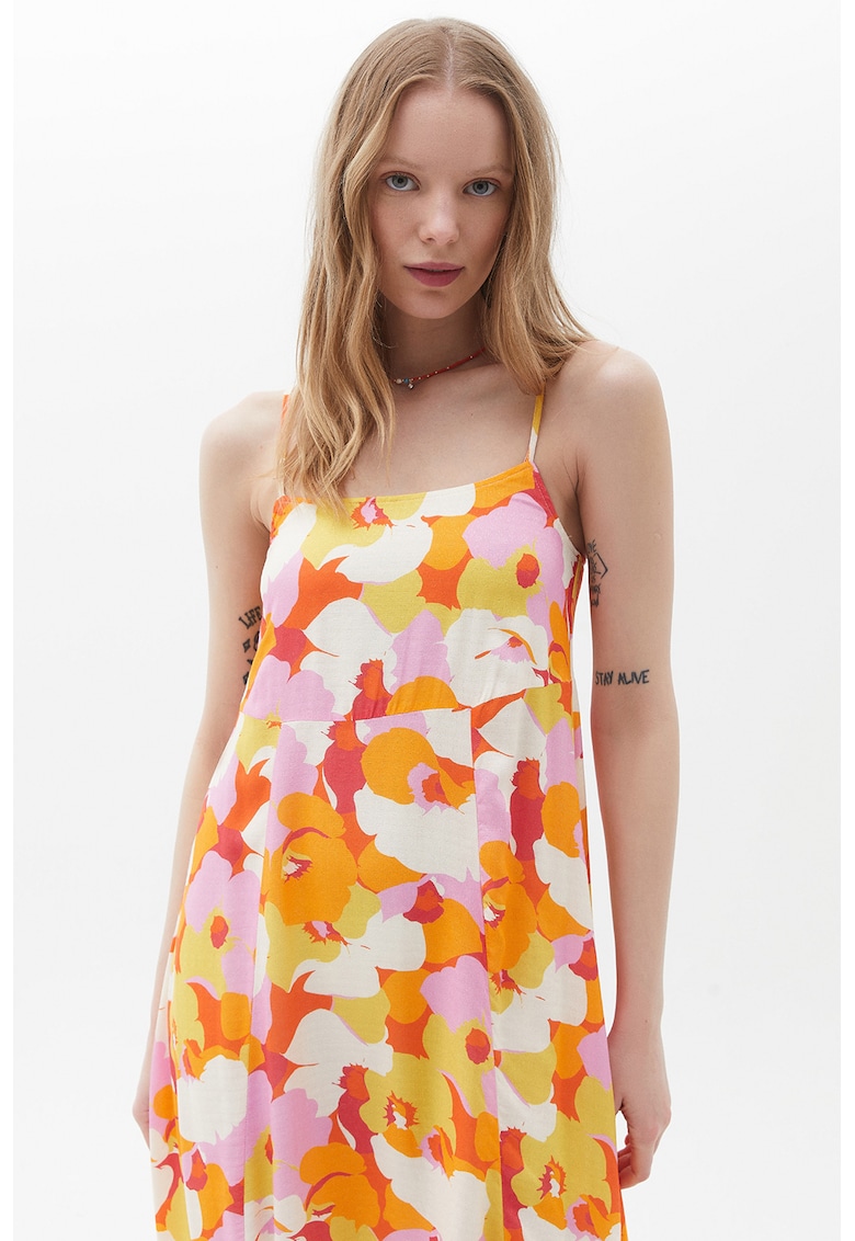 Rochie maxi cu model floral - Portocaliu/Roz