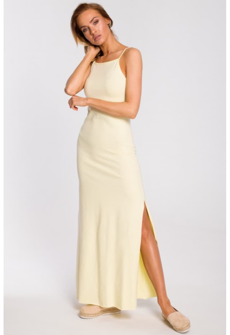 Rochie maxi din bumbac - cu bretele - - Galben