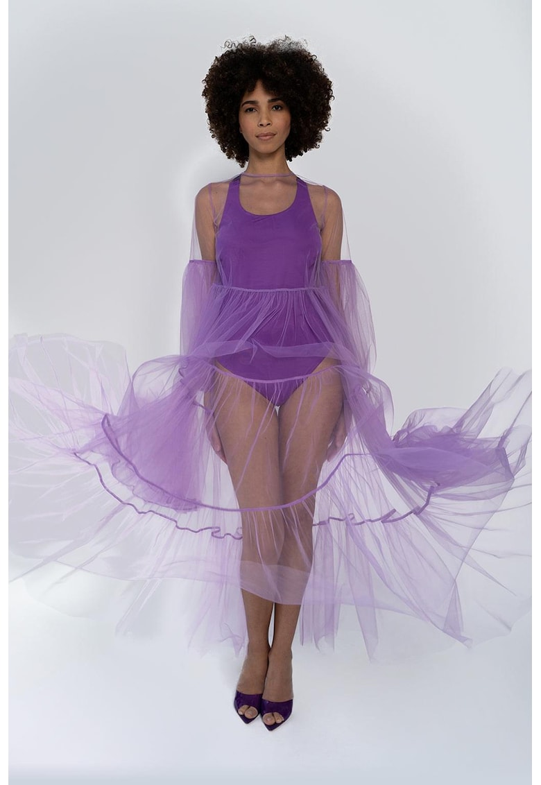 Rochie maxi din tul transparent Alena - Ametist