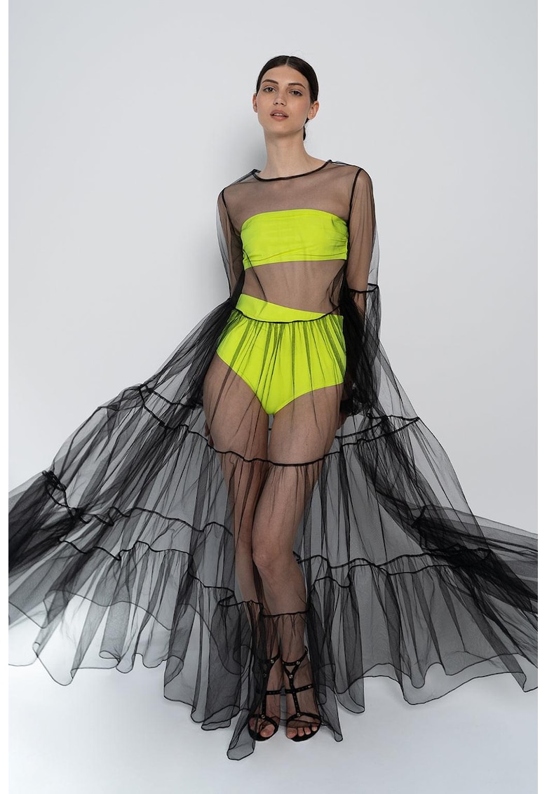 Rochie maxi din tul transparent Alena - Negru