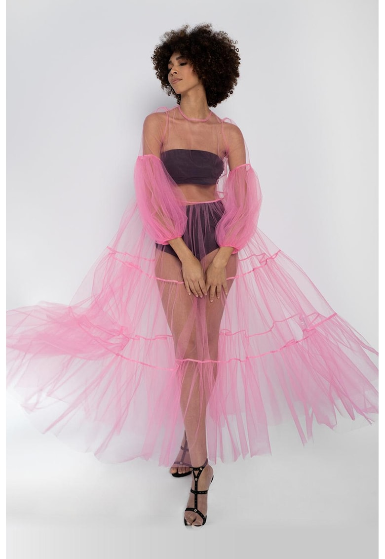 Rochie maxi din tul transparent Alena - Roz pastel