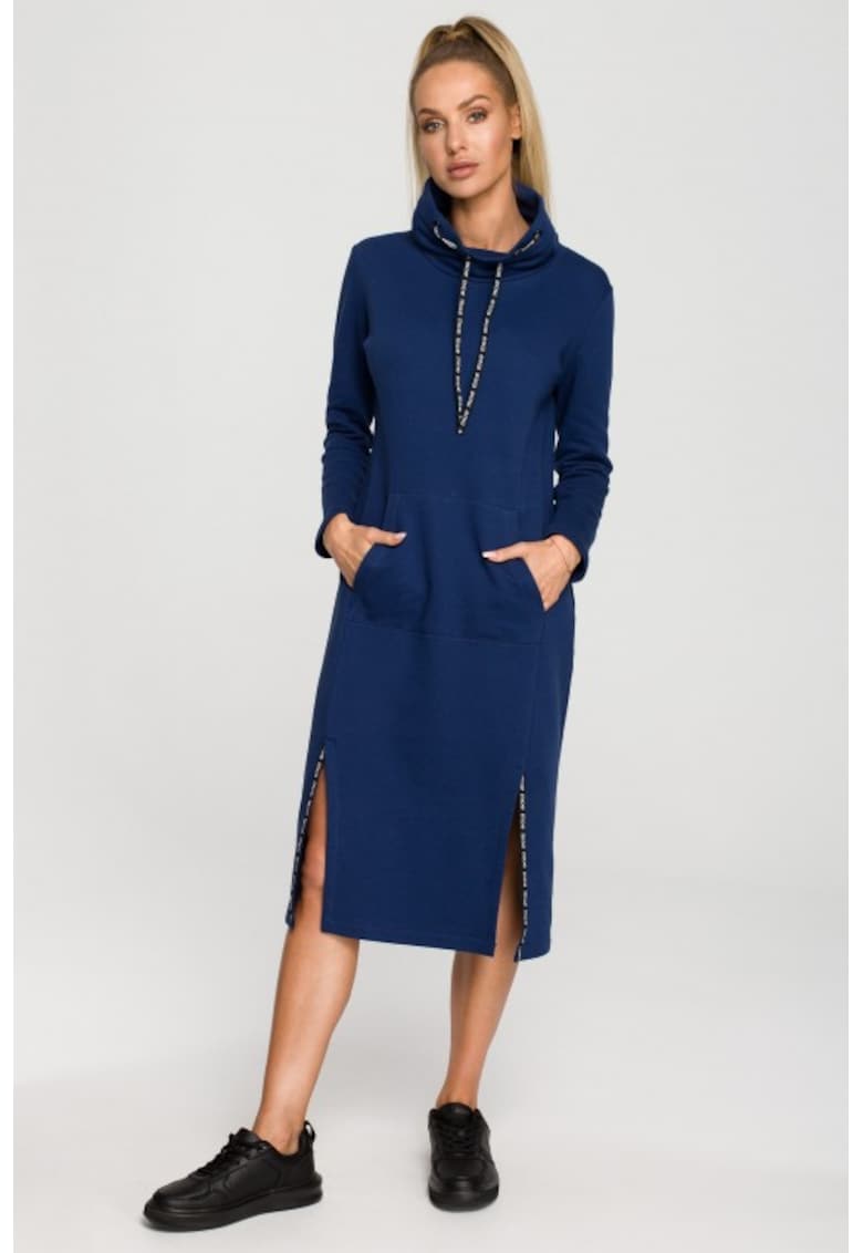 Rochie midi casual cu guler - - Albastru