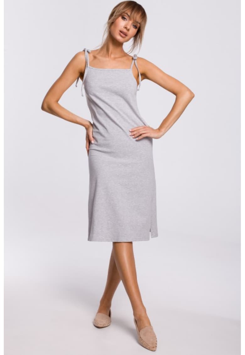 Rochie midi cu bretele subtiri - - Gri