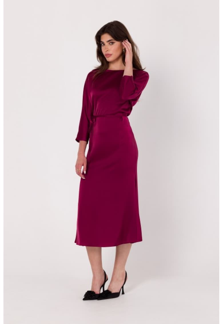 Rochie midi cu curea in talie - - Rosu