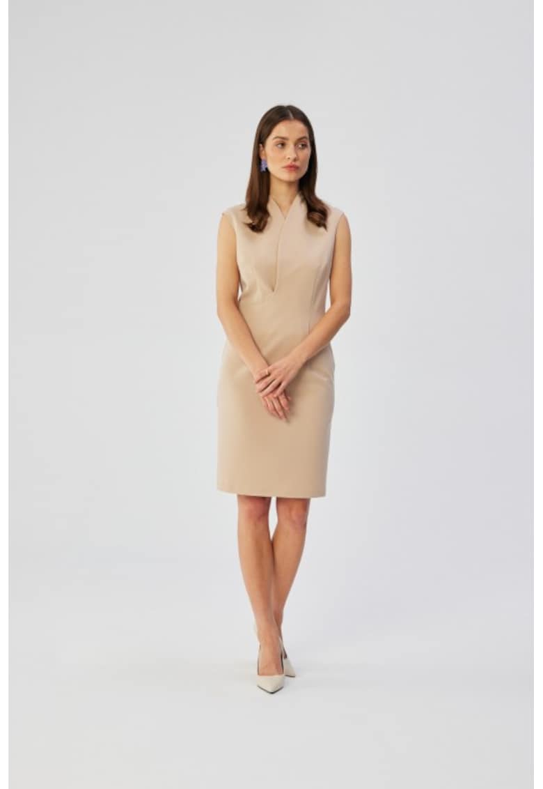 Rochie midi cu decolteu cache-coeur - Bej - Bej