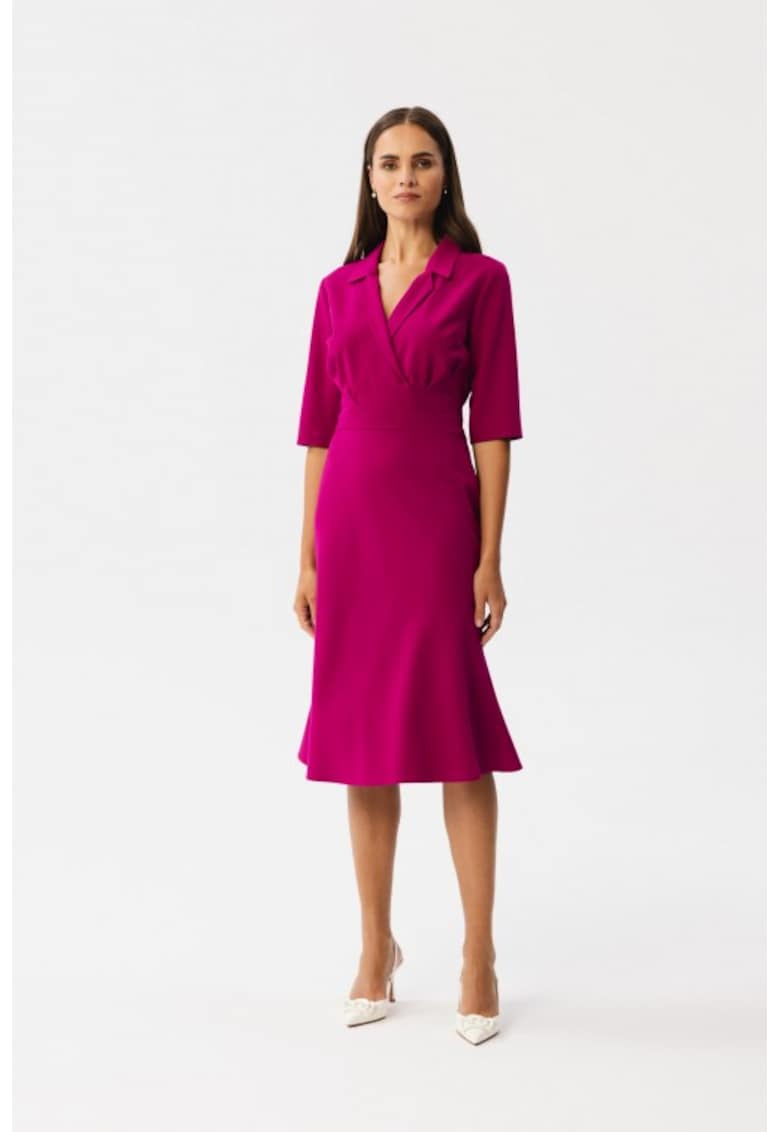 Rochie midi cu decolteu cache-coeur - - Roz