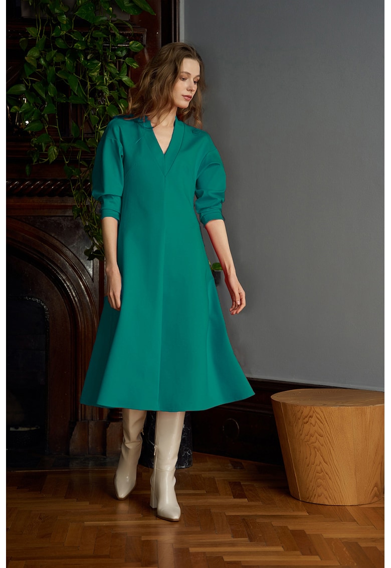 Rochie midi cu decolteu in V Scarlet - Verde persan