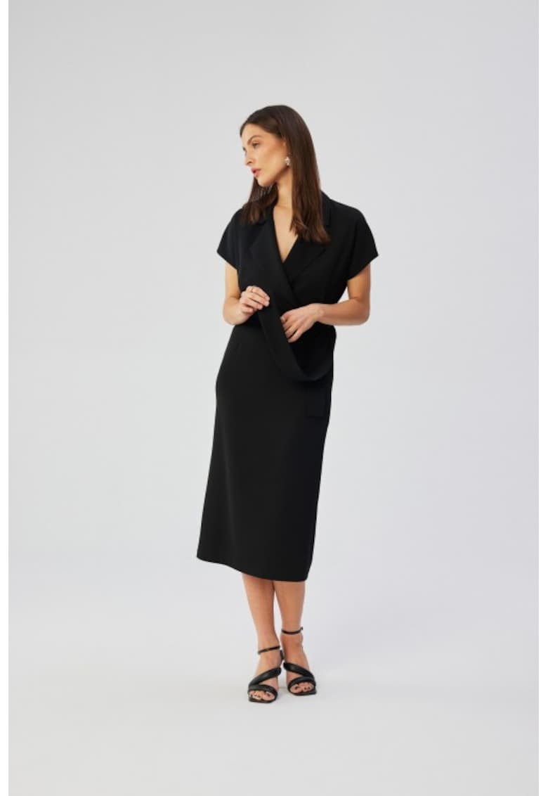 Rochie midi cu guler - - Negru