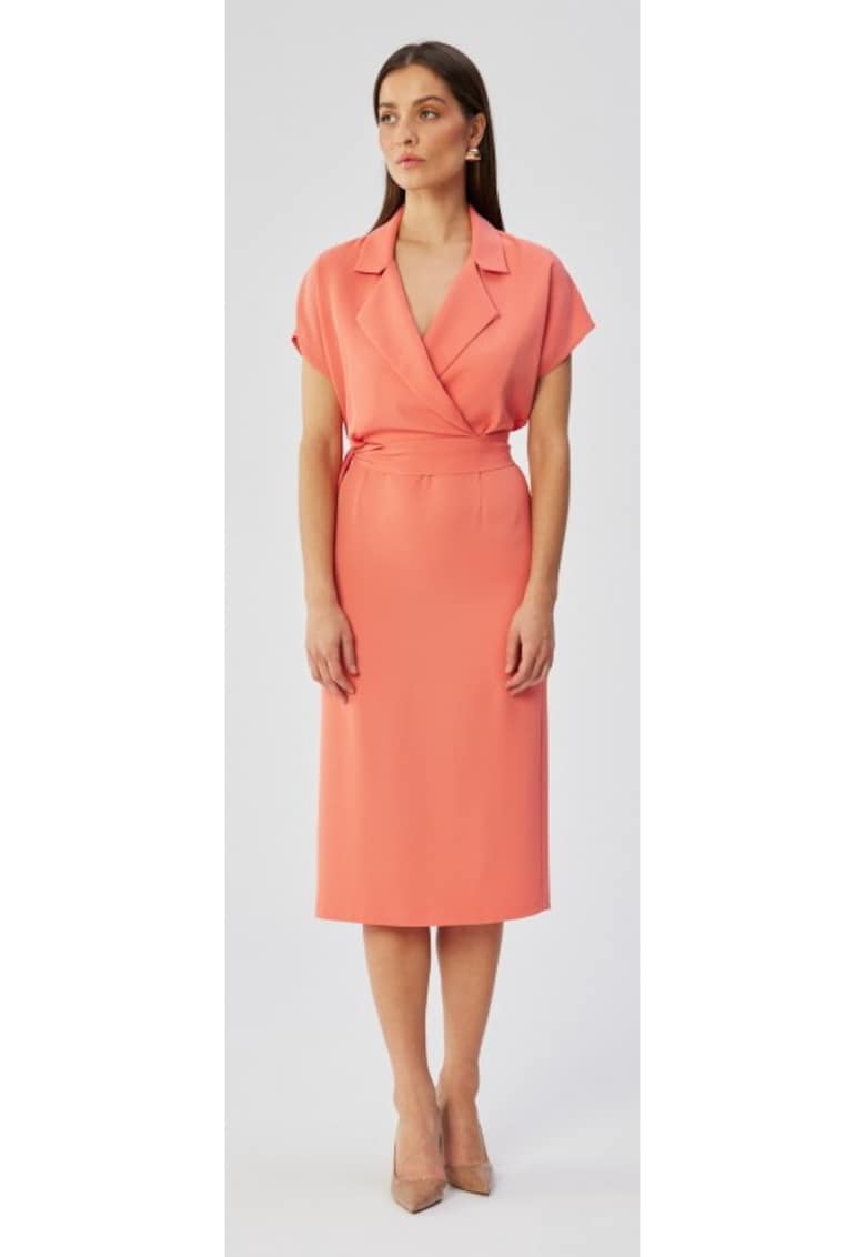 Rochie midi cu guler - - Portocaliu
