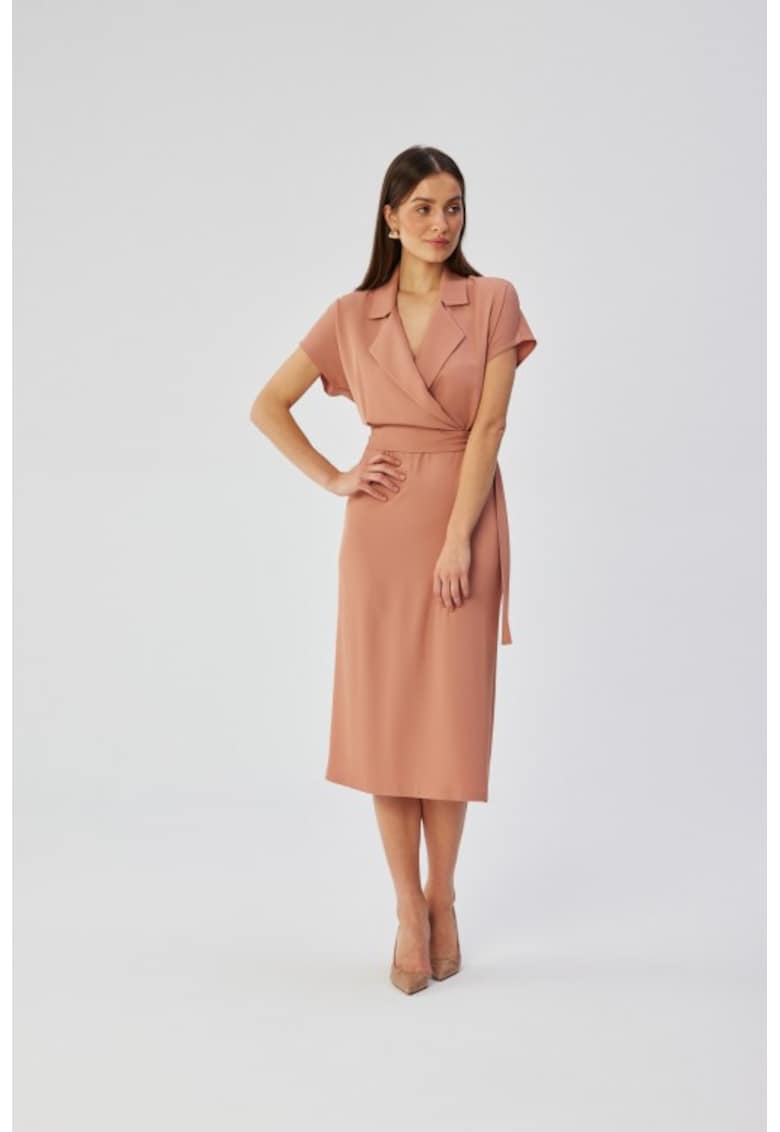 Rochie midi cu guler - - Rosu