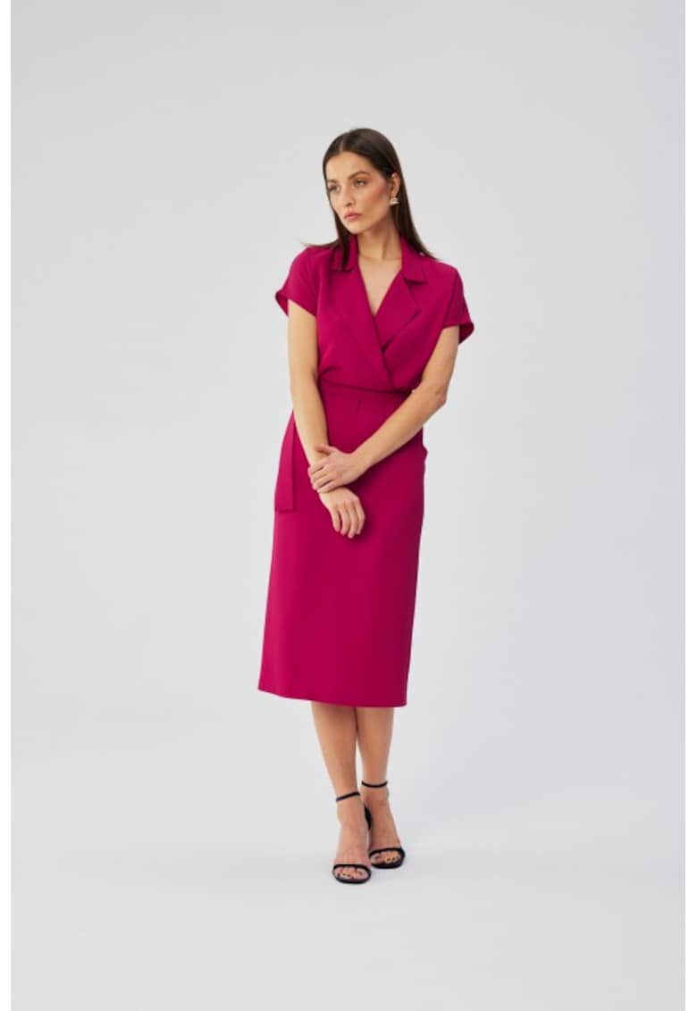 Rochie midi cu guler - - Roz