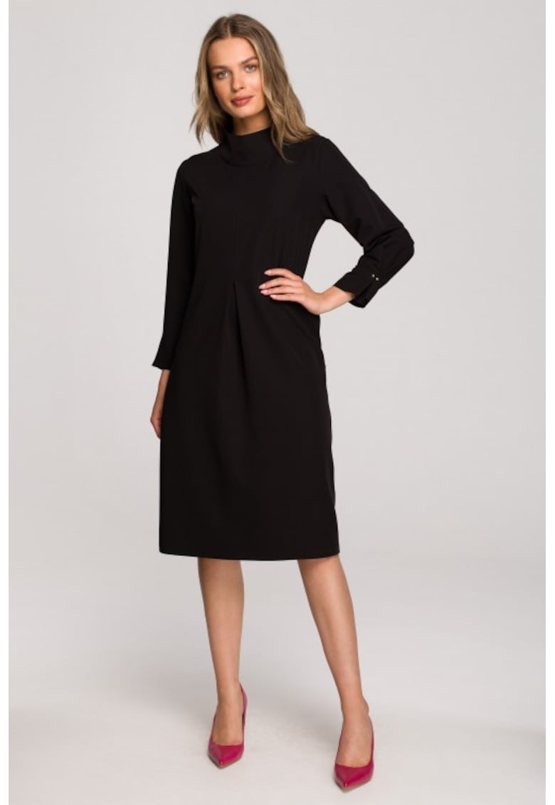 Rochie midi cu guler inalt - - Negru