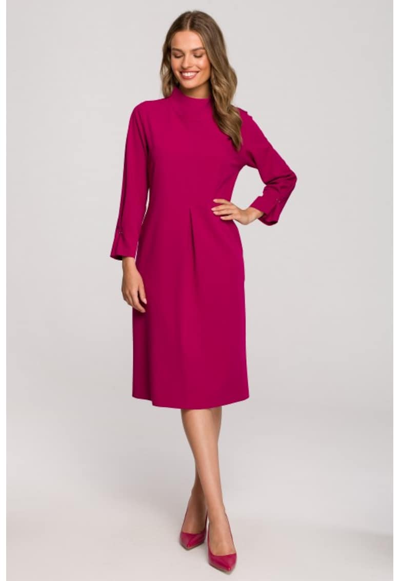 Rochie midi cu guler inalt - - Roz