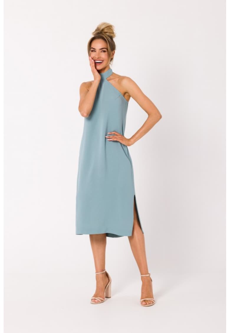 Rochie midi cu guler tip halter - - Verde