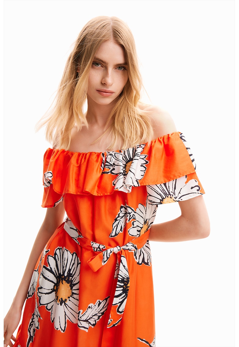 Rochie midi cu imprimeu - Portocaliu mandarina