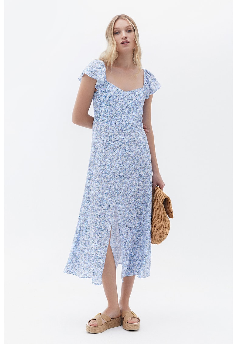 Rochie midi cu imprimeu floral - Alb/Albastru