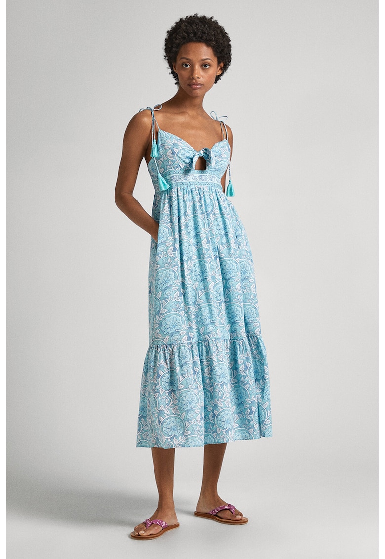 Rochie midi cu imprimeu floral - Alb/Turcoaz