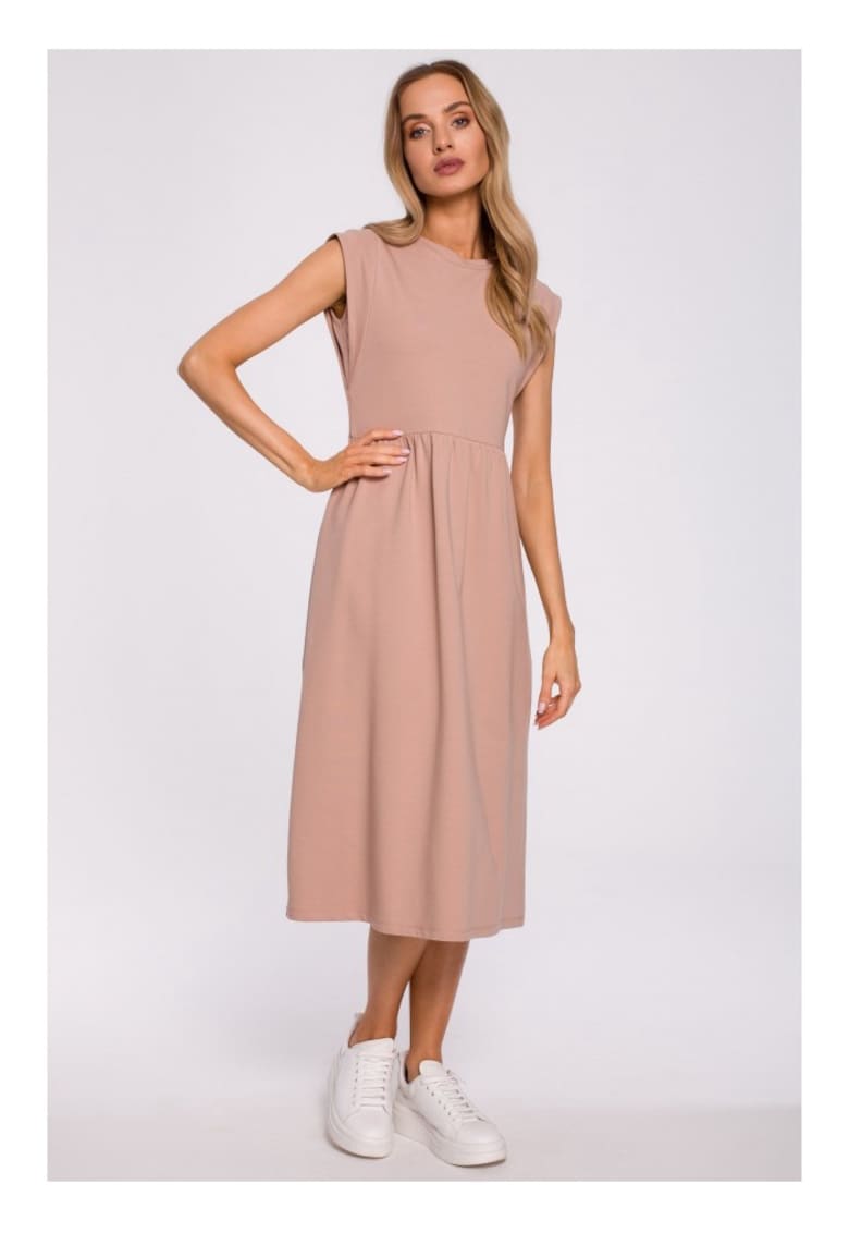Rochie midi cu maneci impodobite - mocha - Maro deschis