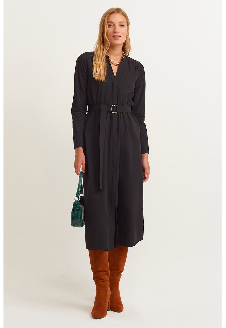 Rochie midi cu o curea in talie - Negru
